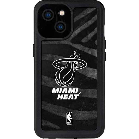 NBA Miami Heat Black Animal Print iPhone 15 Waterproof Case
